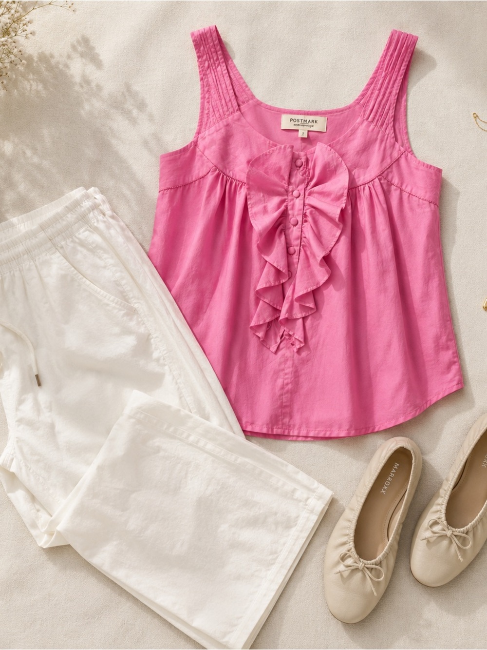 Postmark Anthropologie Tank Top Silk Cotton Ruffle Pink 2 Sleeveless Blouse - Picture 11 of 16